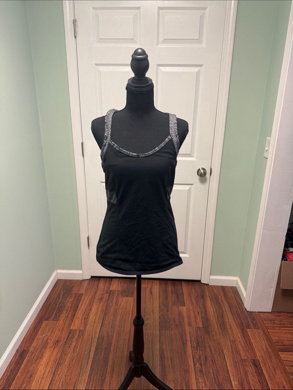 Athleta Black Tank with Gray Patterned Trim